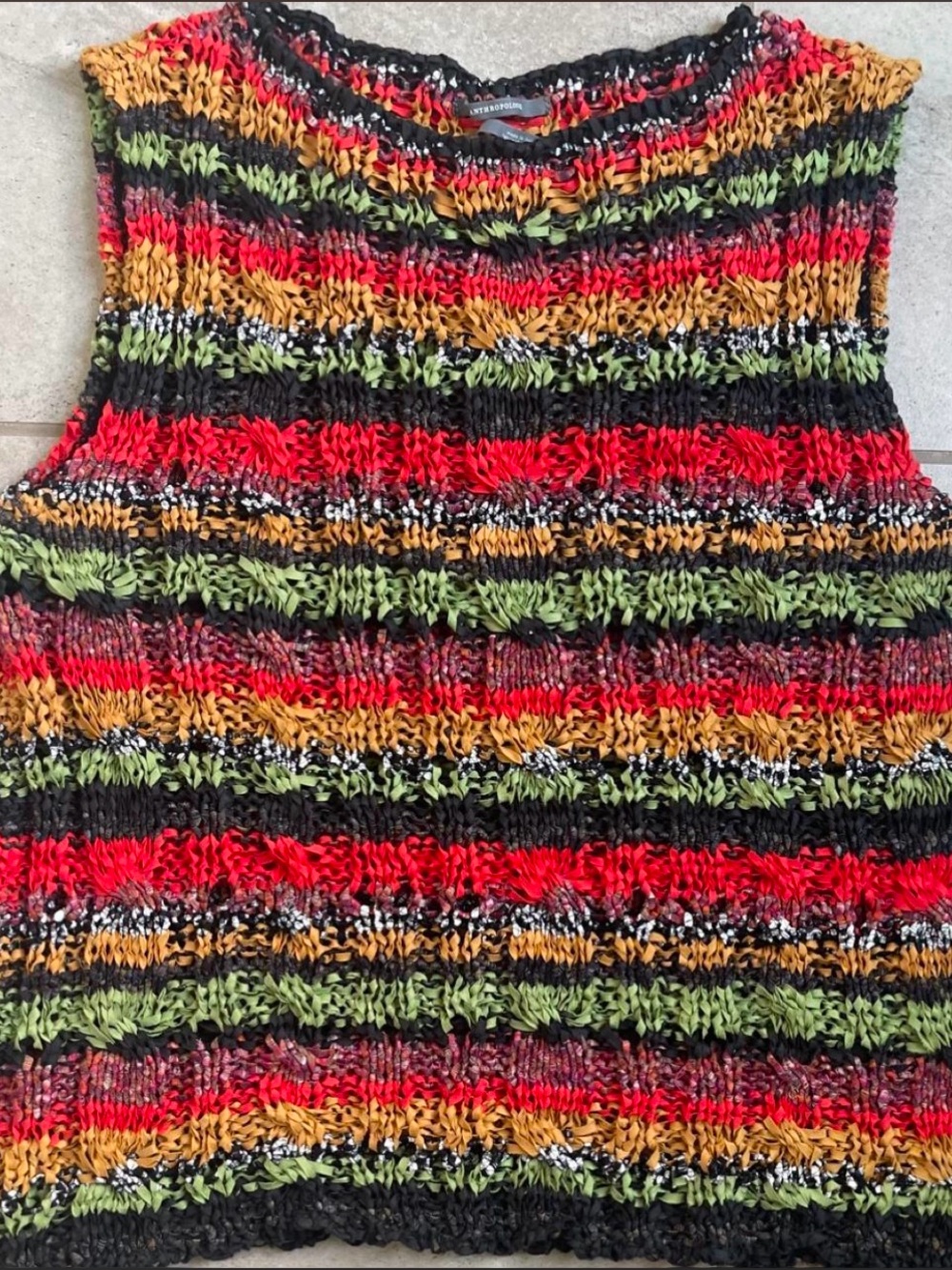 Anthropologie Multicolor Striped Knit Tank — Red, Green, Mustard, Black